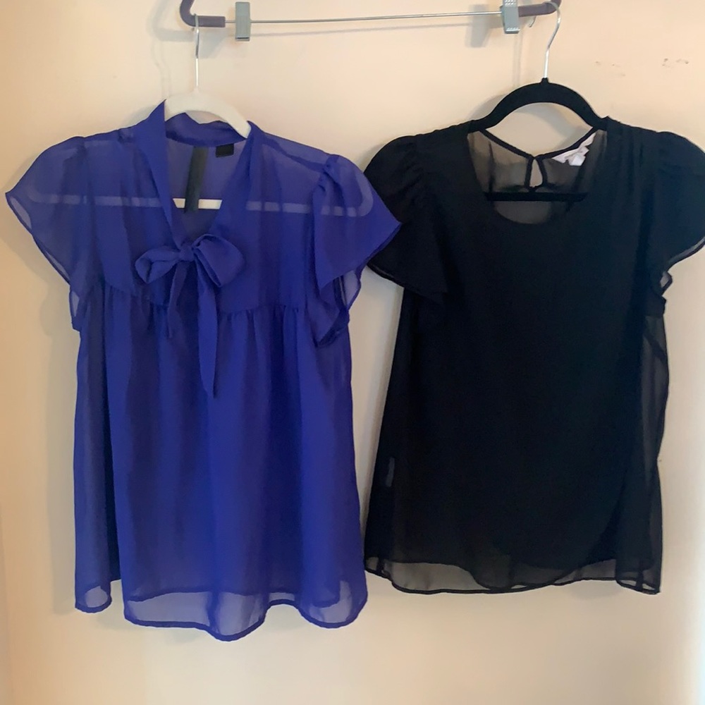 BCBG shirt, cap-sleeve shirt, flowy, light sheet fabric, black, small medium, 2!